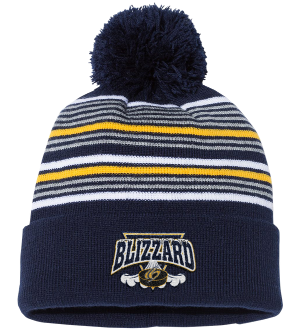 Blizzard 12 Inch Striped Pom-Pom Cuffed Beanie