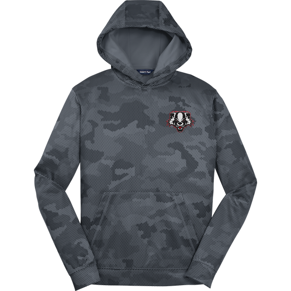 Scary Badgers Youth Sport-Wick CamoHex Fleece Hooded Pullover
